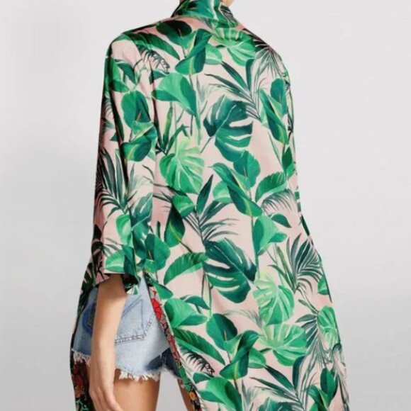 Alice & Olivia Lynn Reversible Short Palm Print Hawaii Kimono Robe Patchwork M/L - Picture 3 of 12